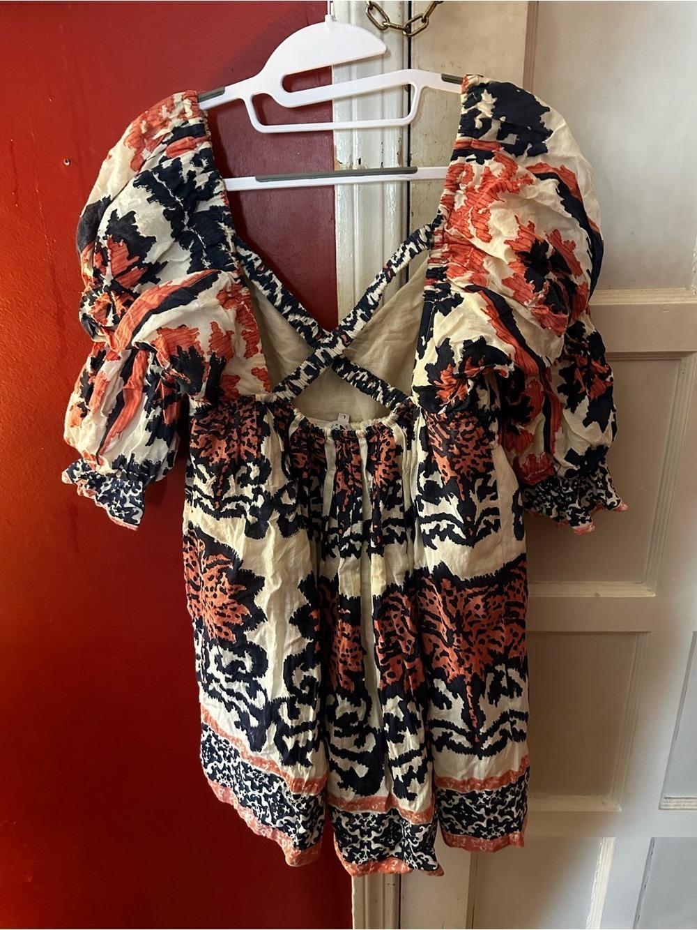 Ash & Eden Printed Floral Puff Sleeve Off-Shoulder Mini Dress Cottagecore Boho - Picture 6 of 8